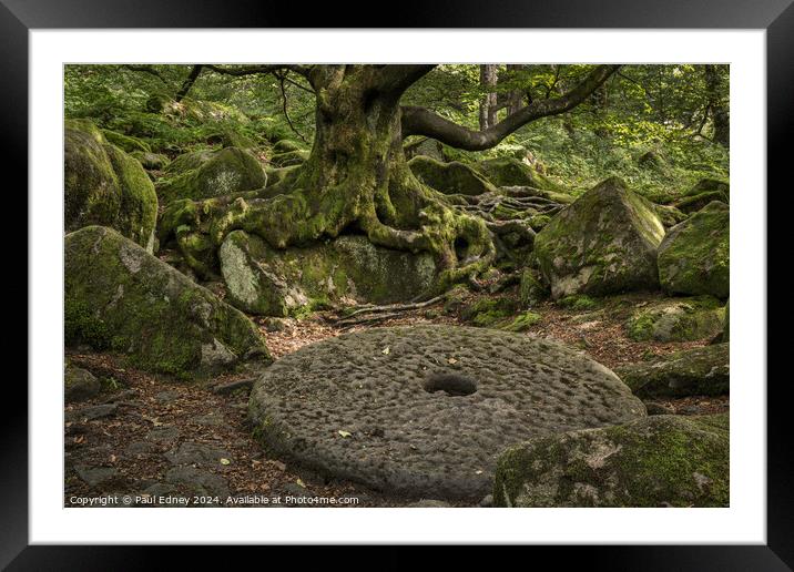 Abandoned mill stone in Padley Gorge in the Peak District Framed Mounted Print by Paul Edney