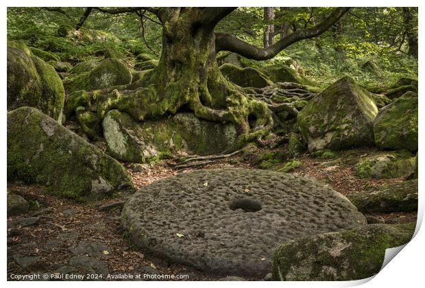 Abandoned mill stone in Padley Gorge in the Peak District Print by Paul Edney