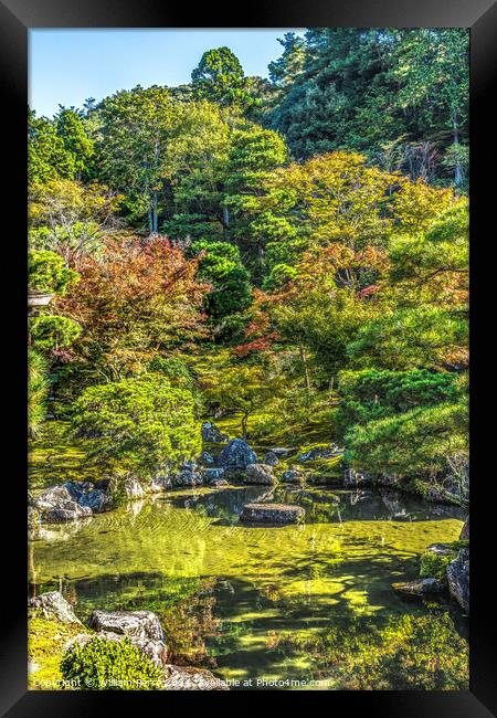 Fall Leaves Garden Ginkakuji Silver Pavilion Buddhist Temple Kyo Framed Print by William Perry