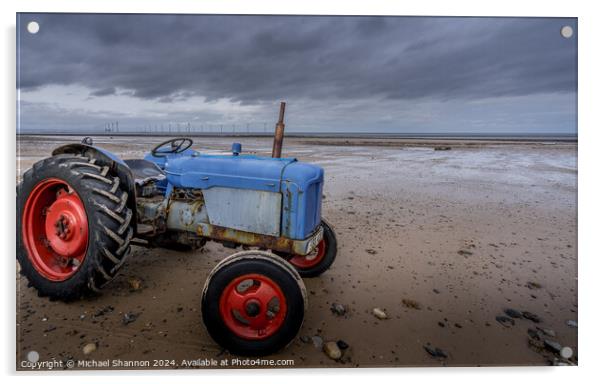 Old Tractor, Redcar Beach Acrylic by Michael Shannon