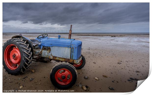 Old Tractor, Redcar Beach Print by Michael Shannon