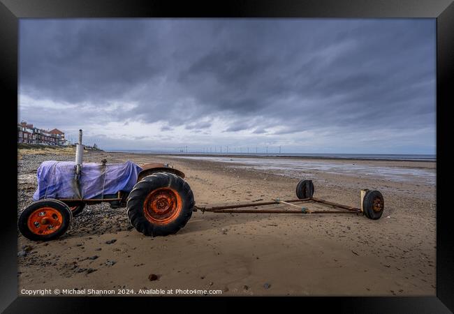 Tractor Granville Beach Redcar Framed Print by Michael Shannon