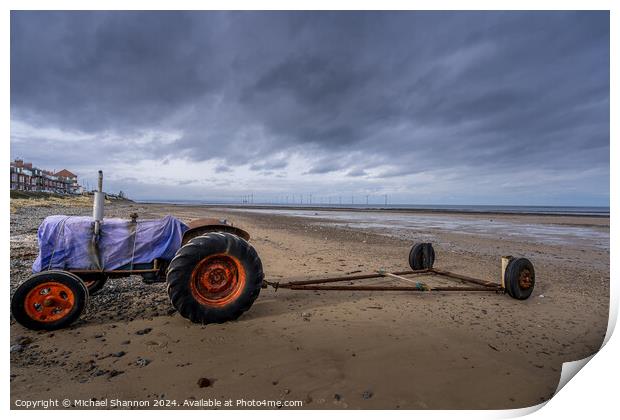 Tractor Granville Beach Redcar Print by Michael Shannon