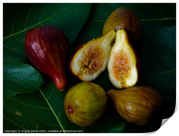 Sweet Figs on Leaves Print by Angelo DeVal
