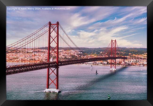The 25th April Bridge, Lisbon, Portgual  Framed Print by Navin Mistry