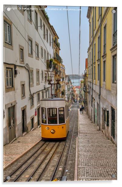Ascensor da Bica, Barrio Alto, Lisbon, Portugal  Acrylic by Navin Mistry