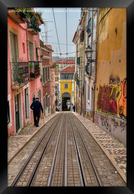 Ascensor da Bica, Barrio Alto, Lisbon, Portugal  Framed Print by Navin Mistry