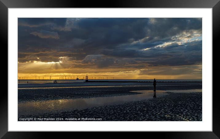 Crosby Beach sunset Framed Mounted Print by Paul Madden