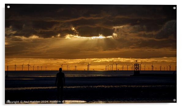 Stormy sunset from Crosby Beach Acrylic by Paul Madden