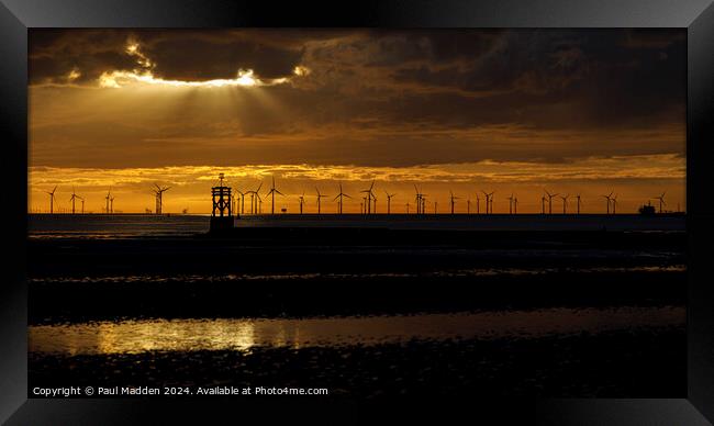 Crosby Beach and the windfarm Framed Print by Paul Madden