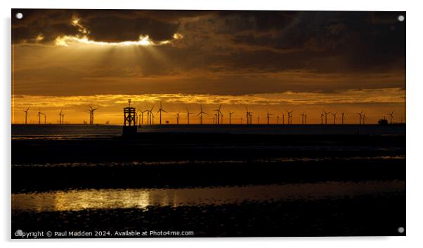Crosby Beach and the windfarm Acrylic by Paul Madden