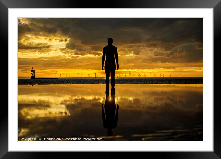 Iron man statue at Crosby Beach Framed Mounted Print by Paul Madden