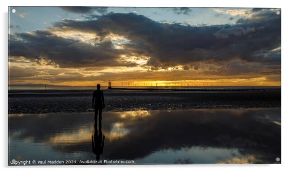 Crosby Beach iron man Acrylic by Paul Madden