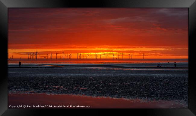 Windfarm at sunset Framed Print by Paul Madden