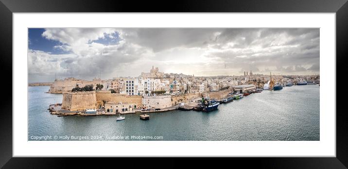 Malta Grand Harbour, George Cross island  Framed Mounted Print by Holly Burgess