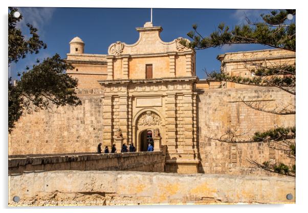 Mdina Entrance to the walled City Valleta  Acrylic by Holly Burgess