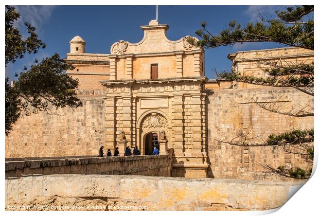 Mdina Entrance to the walled City Valleta  Print by Holly Burgess