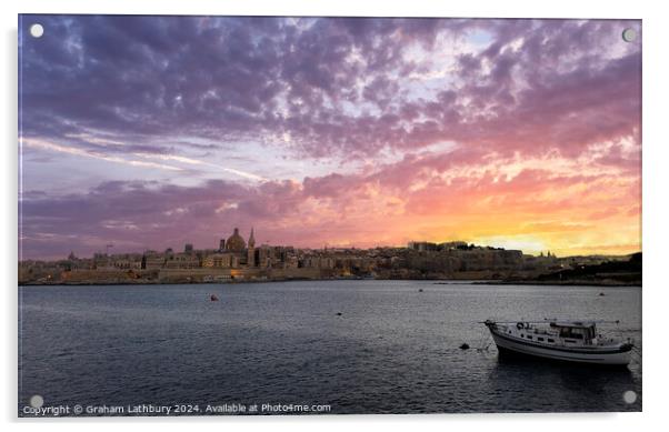 Valletta Sunset Malta Acrylic by Graham Lathbury