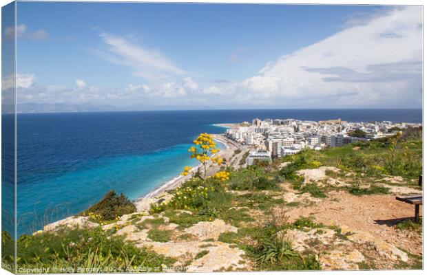 Panoramic View of Rhodes from the top of a mountion Greece Canvas Print by Holly Burgess