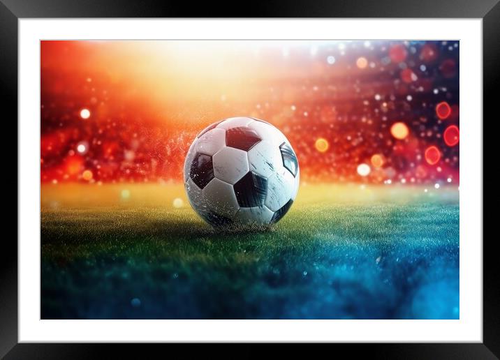A background for a big game of soccer event. Framed Mounted Print by Michael Piepgras