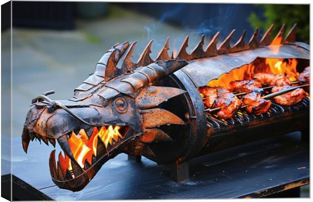 A barbecue grill in form of a dragon. Canvas Print by Michael Piepgras