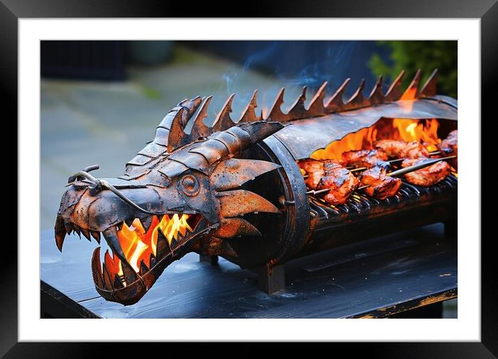 A barbecue grill in form of a dragon. Framed Mounted Print by Michael Piepgras