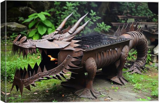 A barbecue grill in form of a dragon. Canvas Print by Michael Piepgras