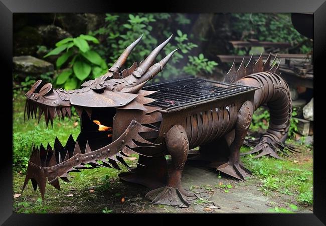 A barbecue grill in form of a dragon. Framed Print by Michael Piepgras