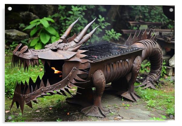 A barbecue grill in form of a dragon. Acrylic by Michael Piepgras