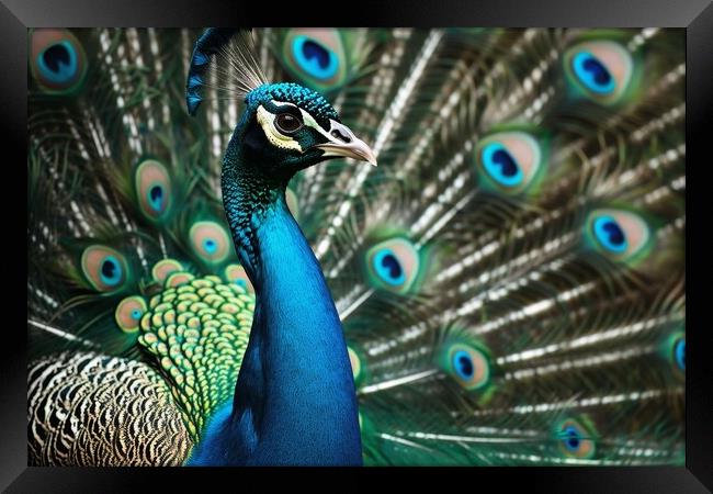 A beautiful peacock shows off its magnificent feathers. Framed Print by Michael Piepgras