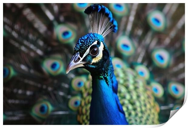 A beautiful peacock shows off its magnificent feathers. Print by Michael Piepgras