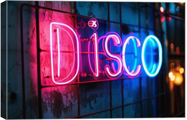 A colorful neon sign showing the word Disco on a wall of a club. Canvas Print by Michael Piepgras