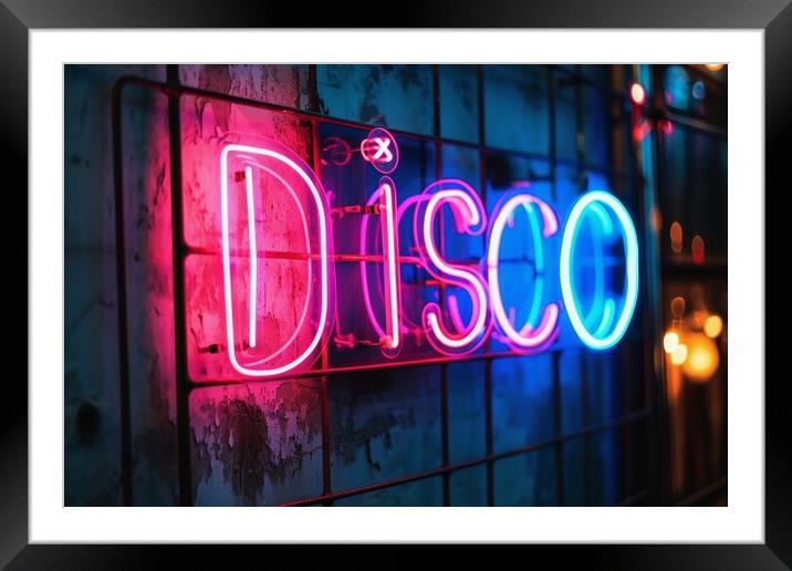 A colorful neon sign showing the word Disco on a wall of a club. Framed Mounted Print by Michael Piepgras