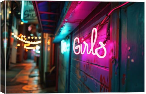 A colorful neon sign showing the word Girls on the wall of a clu Canvas Print by Michael Piepgras