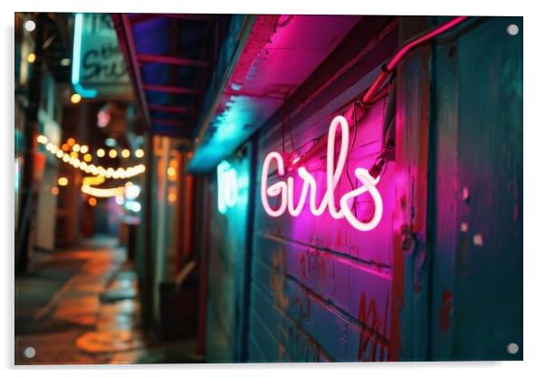 A colorful neon sign showing the word Girls on the wall of a clu Acrylic by Michael Piepgras