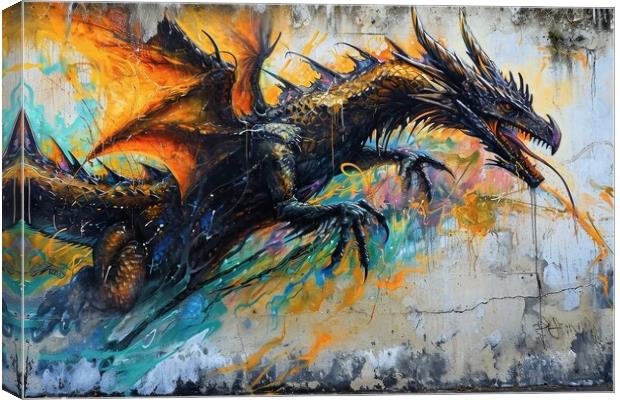 A dragon painting on an old wall. Canvas Print by Michael Piepgras
