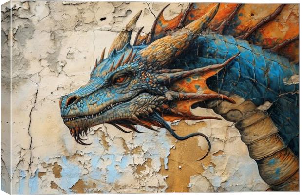 A dragon painting on an old wall. Canvas Print by Michael Piepgras