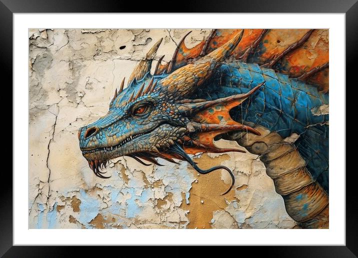 A dragon painting on an old wall. Framed Mounted Print by Michael Piepgras