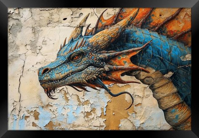 A dragon painting on an old wall. Framed Print by Michael Piepgras