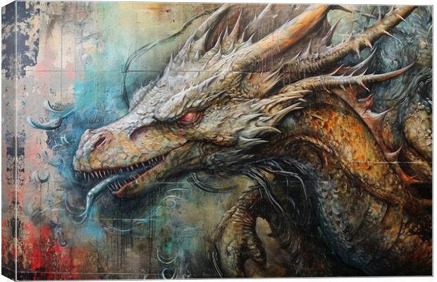 A dragon painting on an old wall. Canvas Print by Michael Piepgras
