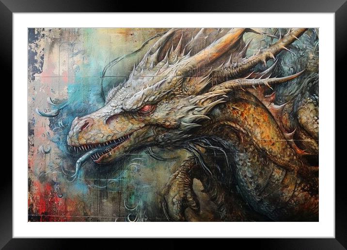 A dragon painting on an old wall. Framed Mounted Print by Michael Piepgras