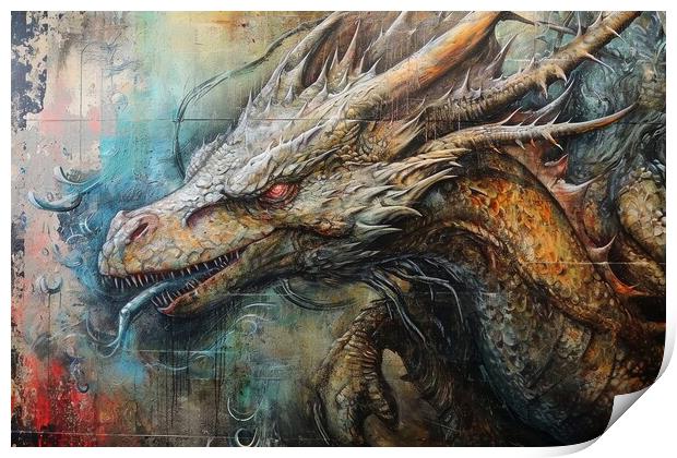A dragon painting on an old wall. Print by Michael Piepgras