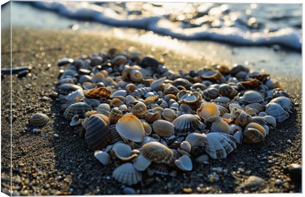 A heart shape made of shells at a beach. Canvas Print by Michael Piepgras
