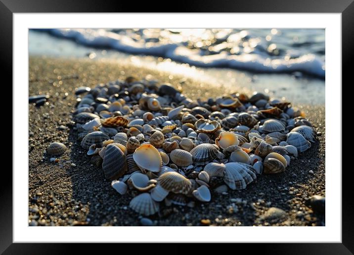 A heart shape made of shells at a beach. Framed Mounted Print by Michael Piepgras