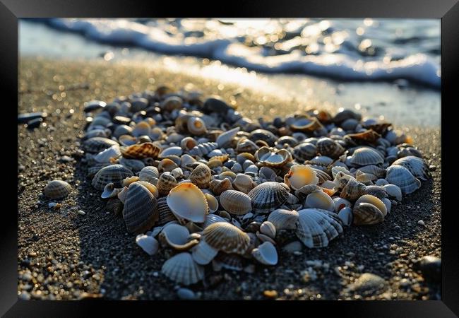 A heart shape made of shells at a beach. Framed Print by Michael Piepgras