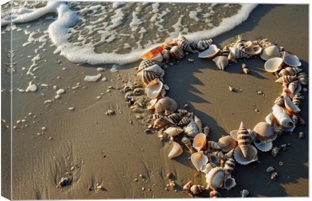 A heart shape made of shells at a beach. Canvas Print by Michael Piepgras