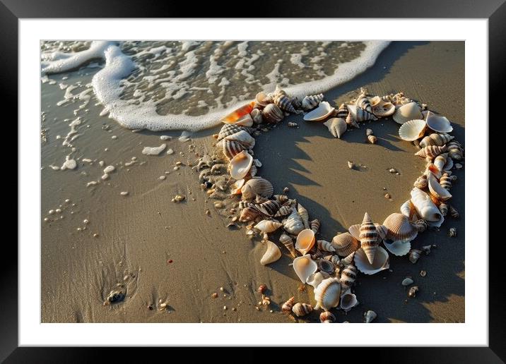 A heart shape made of shells at a beach. Framed Mounted Print by Michael Piepgras