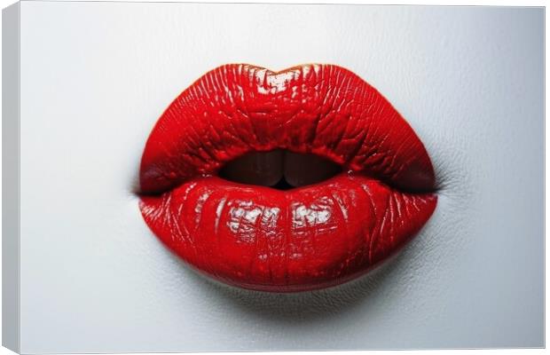 A red lipstick kissing mouth isolated on a white background. Canvas Print by Michael Piepgras