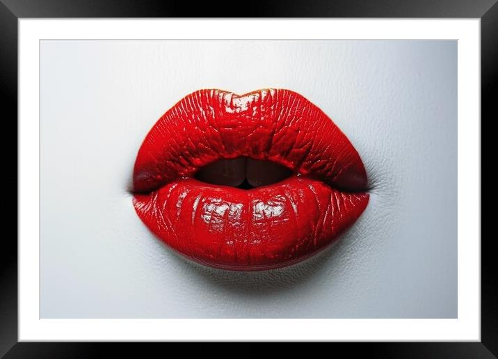 A red lipstick kissing mouth isolated on a white background. Framed Mounted Print by Michael Piepgras