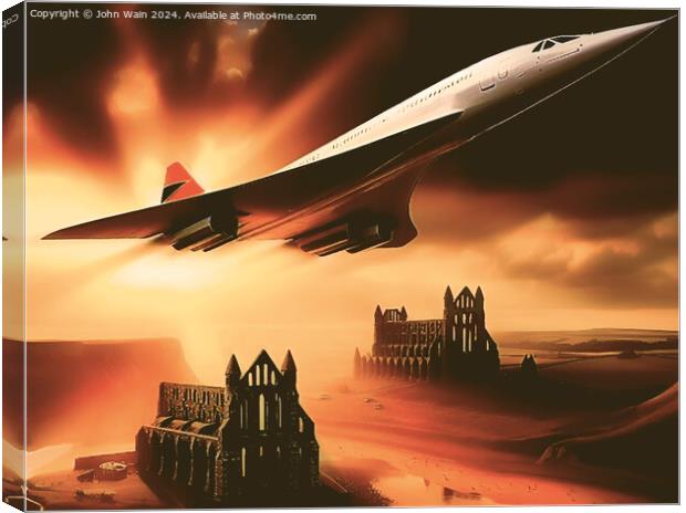 Fast jet over Abbey Ruins (AI Generated) Canvas Print by John Wain